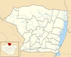 Mapa konturowa gminy Enfield, blisko centrum po lewej na dole znajduje się punkt z opisem „Southgate”