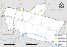 Carte en couleur présentant le réseau hydrographique de la commune