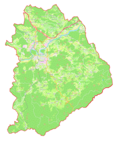 Mapa konturowa gminy miejskiej Novo mesto, w centrum znajduje się punkt z opisem „Dolnja Težka Voda”