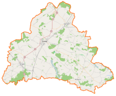 Mapa konturowa powiatu kościańskiego, u góry znajduje się punkt z opisem „Pałac w Czempiniu”