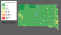 Carte illustrant la densité de population du Dakota du Sud.