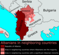 Proportion d'albanophones en Albanie et dans le voisinage.