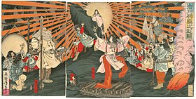 Amaterasu sortant de la caverne, estampe de Shunsai Toshimasa (vers 1889).