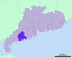 広東省中の陽江市の位置