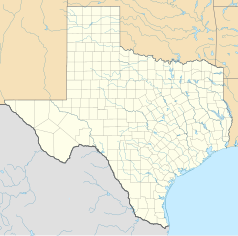 Mapa konturowa Teksasu, blisko dolnej krawiędzi znajduje się punkt z opisem „El Mesquite”