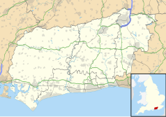 Mapa konturowa West Sussex, na dole znajduje się punkt z opisem „Worthing”