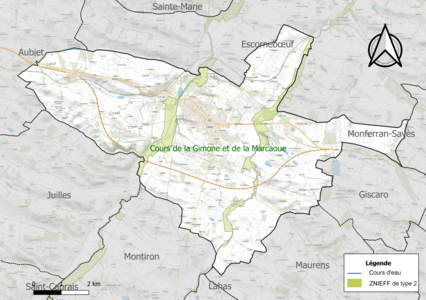 Carte de la ZNIEFF de type 2 sur la commune.