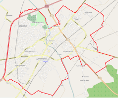 Mapa konturowa Kościana, w centrum znajduje się punkt z opisem „Muzeum Regionalne w Kościanie”