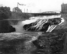 Industrial development along the Spokane Falls in the late 1800s