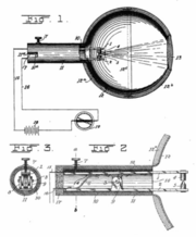 Bose's galena detector from his 1901 patent. This version was deliberately made to look and function like a human eyeball, with a lens focusing millimeter waves on the galena contact.