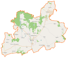 Mapa konturowa gminy Maszewo, na dole po lewej znajduje się punkt z opisem „Dolacino”