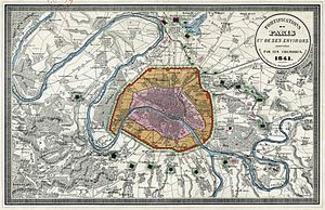 Carte des fortifications de Paris et environs en 1841.