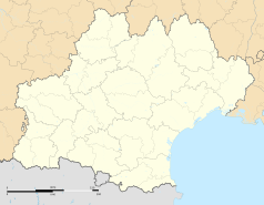 Mapa konturowa Oksytanii, po lewej znajduje się punkt z opisem „Justian”