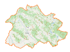 Mapa konturowa powiatu brzozowskiego, na dole nieco na lewo znajduje się punkt z opisem „Turze Pole”