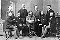 This photo was taken in 1887 (in Graz) and shows (standing, from the left:) Nernst, Streintz, Arrhenius, Hiecke, (sitting, from the left:) Aulinger, Ettingshausen, Boltzmann, Klemencic, Hausmanninger