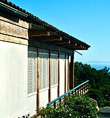 Southerly view of the Pacific Ocean and Santa Cruz Island from the west side of the temple.