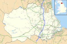 Mapa konturowa Durham, na dole znajduje się punkt z opisem „Low Walworth”