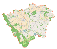 Mapa konturowa powiatu ząbkowickiego, blisko centrum po lewej na dole znajduje się punkt z opisem „Bardo”