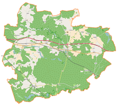 Mapa konturowa gminy Torzym, blisko centrum na lewo znajduje się punkt z opisem „Góry”