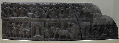 First Bath of Siddhartha and Maya's Return to Kapilavastu - Loriyan Tangai - Gandhara - Indian Museum - Kolkata 2012-11-16 1870.JPG