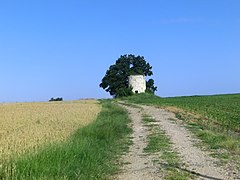 Ruines d'un moulin en pierres.