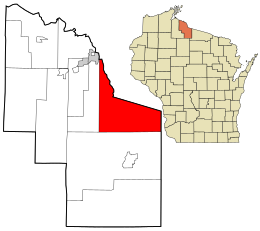 Location in Iron County and the state of Wisconsin.