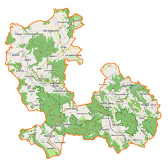 Mapa konturowa powiatu wałbrzyskiego, po prawej znajduje się punkt z opisem „Zagórze Śląskie”