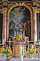 English: Baroque painting of the baptism of Jesus Christ at the high altar and tabernacle Deutsch: Barockes Altarblatt mit dem Gemälde der Taufe Jesu Christi am Hochaltar und Tabernakel