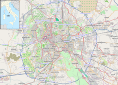 Mapa konturowa Rzymu, w centrum znajduje się punkt z opisem „Curia Iulia”