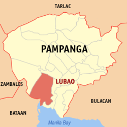 Mapa ng Pampanga na nagpapakita sa lokasyon ng Lubao.