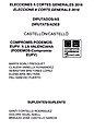 Papeleta de Compromís-Podemos-EUPV: A la Valenciana nes eleiciones xenerales de 2016 pola provincia de Castellón.