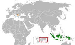 Peta memperlihatkan lokasiIndonesia and Serbia