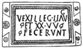 Bauinschrift vom Kastell Alauna (Maryport), Übers.: „Erbaut von einer Vexillation der Legionen II Augusta und XX Valeria Vitrix“, frühes 3. Jhdt.