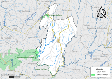 Carte des ZNIEFF de type 1 de la commune.