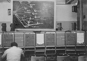 Übersichtstafel im zentralen Fernmeldebunker „Zeppelin“ in Wünsdorf, 1939