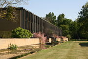 A view of the west-side accommodation and water garden.