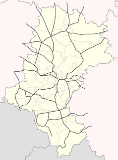 Mapa konturowa województwa śląskiego, u góry nieco na prawo znajduje się punkt z opisem „Rudniki koło Częstochowy”