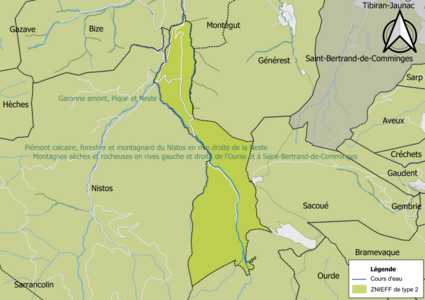 Carte de la ZNIEFF de type 2 sur la commune.