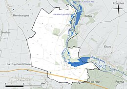 Carte en couleur présentant le réseau hydrographique de la commune