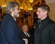 Meeting of Emir Kusturica and Arnaud Gouillon, Crypt of the Temple of Saint Sava.jpg