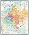 Mappa tad-djaletti tal-lingwa Russa. Akkademja Imperjali Russa tax-Xjenzi, 1914. Russu żgħir (Ukrain) bl-aħdar, Russu l-Kbir (Russu) bl-oranġjo, Russu abjad (Belarus) bil-vjola; (Jista 'jara fuq il-Mappa li l-Ukrajn kien mitkellem ukoll fiż-Żona ta' Kuban u l-Oblast ta' Belgorod.