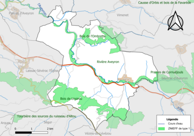 Carte des ZNIEFF de type 1 de la commune.