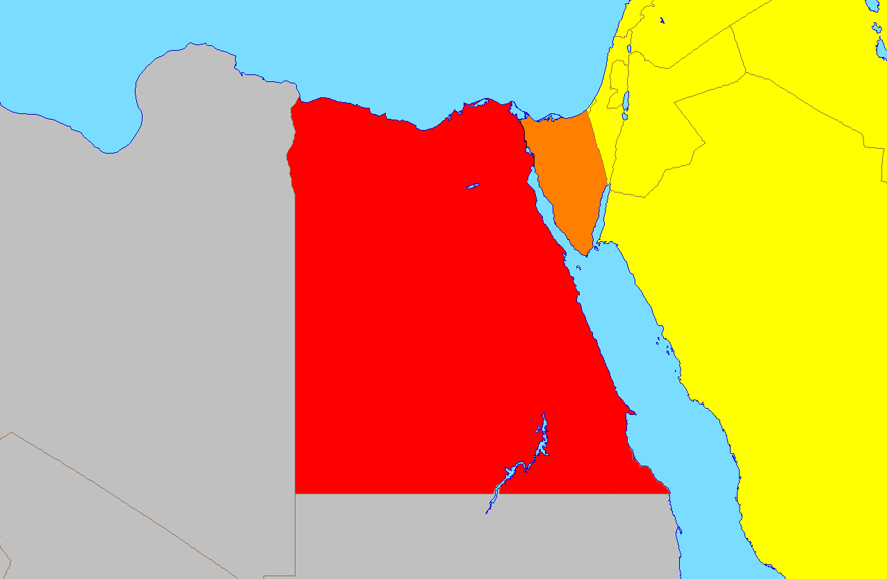 thumb Kuning – Asia, Merah muda – Mesir bahagian Afrika, Kelabu – bahagian Afrika yang lain