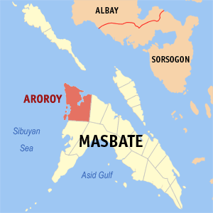 Mapa sa Masbate nga nagpakita kon asa nahimutang ang Aroroy