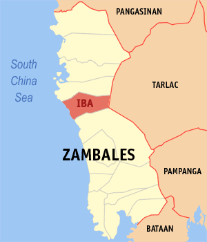 Bản đồ Zambales với vị trí của Iba