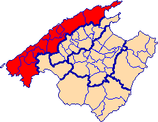 Serra de Tramuntana comarcas läge på Mallorca