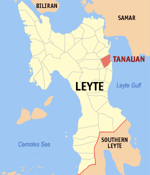 Mapa sa Leyte nga nagpakita kon asa nahimutang ang Tanauan