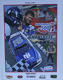 The 2017 Bank of America 500 program cover, featuring a tribute to Dale Earnhardt Jr. Artwork was made by former NASCAR artist Sam Bass. "Dreams"