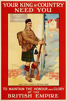 First World War Scottish recruitment poster (created by Lawson Wood; restored and nominated by Adam Cuerden)