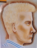 The artist's impression of the suspect in the Wilks' case, compared to Eddie Browning. Browning was later found to have been wearing a blue and white striped shirt on the day of the murder, as the suspect was described and depicted in the artist's impression.